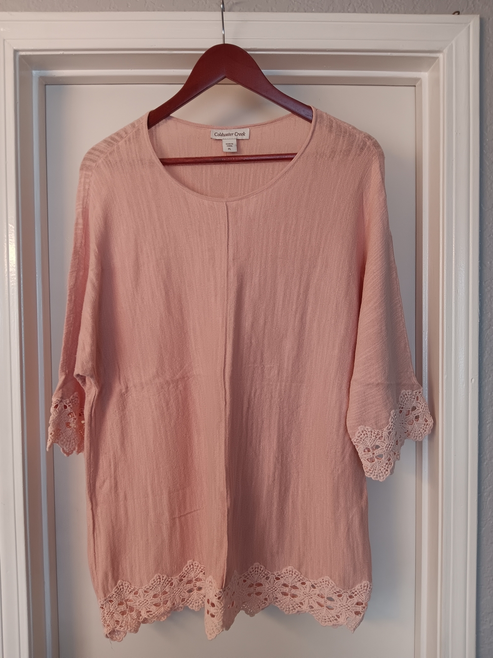 Coldwater Creek Women's Pink Crochet-Trim Tunic Top